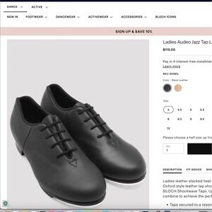 BLOCH Women's Black Leather Split‎ Sole Tap Shoes Lace Up Oxford Style